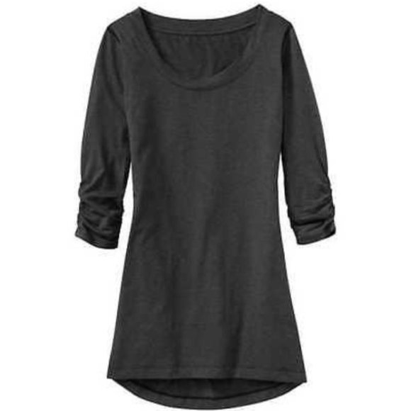 Athleta Black Heather Shiva Ruched Sleeve Top - Picture 1 of 5